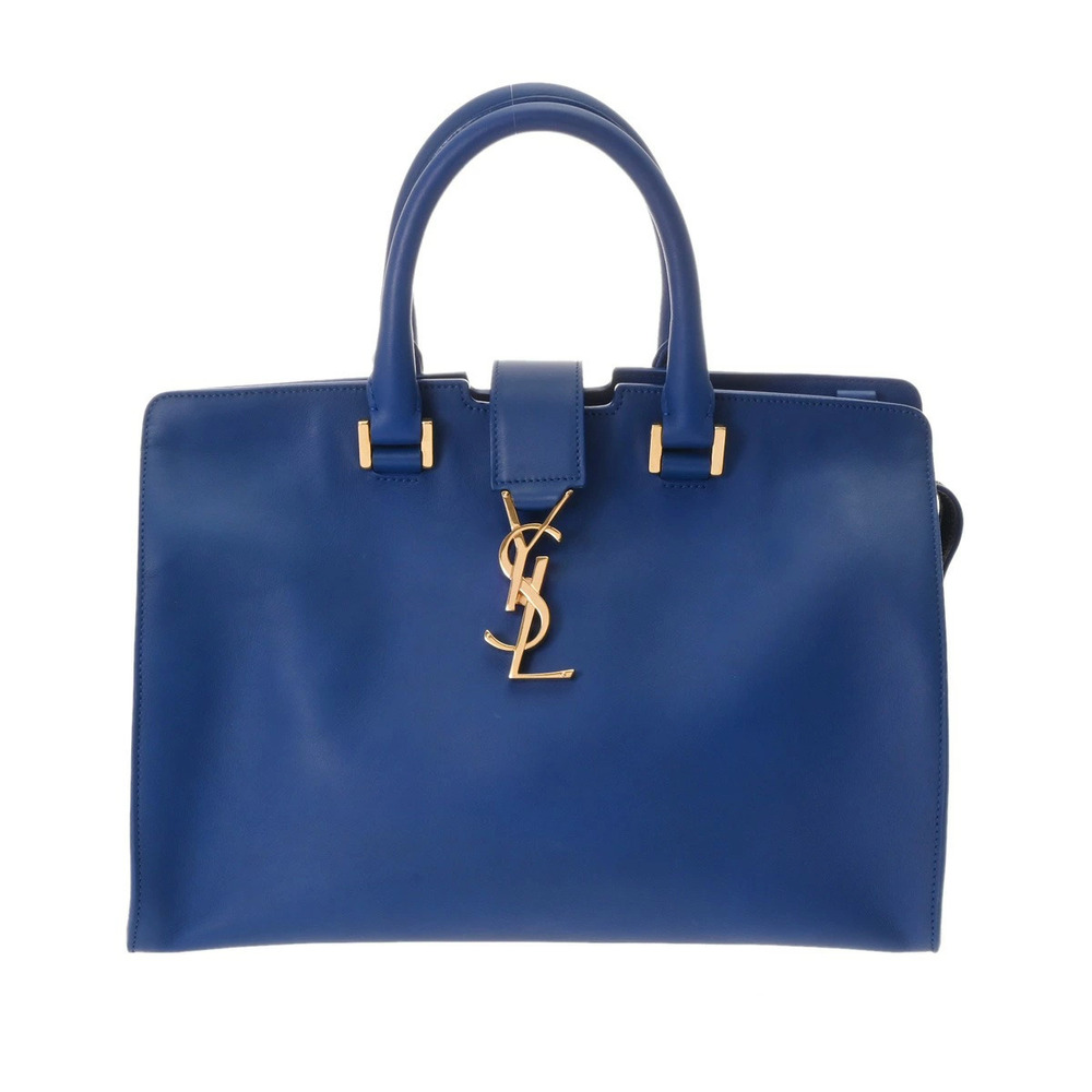 SAINT LAURENT Baby Cabas Blue Leather Handbag